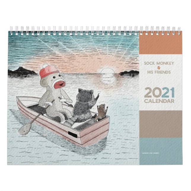 Cute Sock monkey och hans vänner - 2021 års kalend Kalender (Omslag)