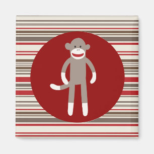 Cute Sock monkey på Red Circle Red Brown Rand Magnet