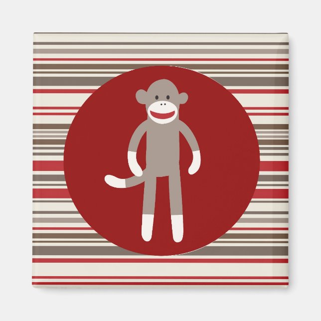Cute Sock monkey på Red Circle Red Brown Rand Magnet (Framsidan)