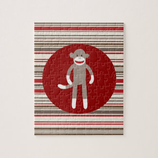 Cute Sock monkey på Red Circle Red Brown Rand Pussel