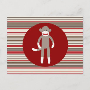 Cute Sock monkey på Red Circle Red Brown Rand Vykort