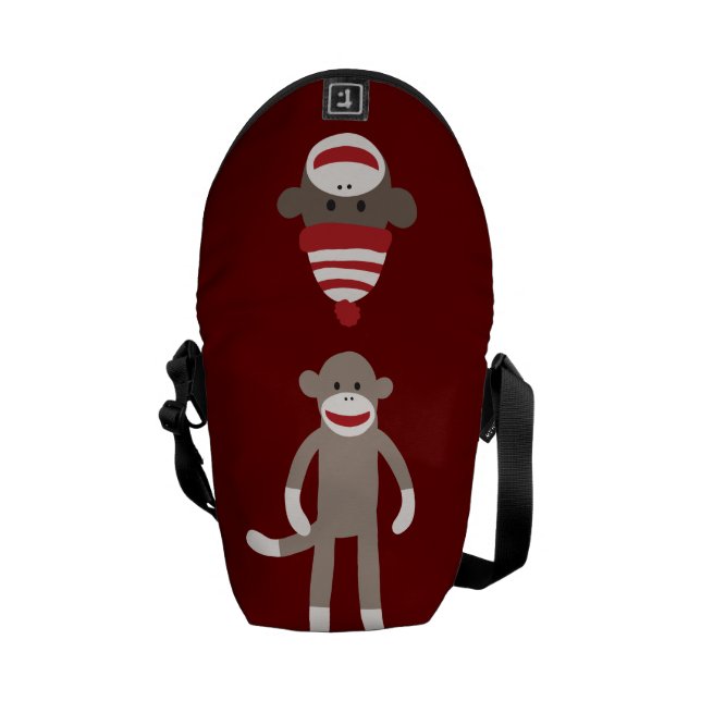 Cute Sock monkey på Red med Rand Messenger Bag (Öppen Baksida)
