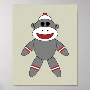 Cute Sock monkey på Tan Nursery Poster