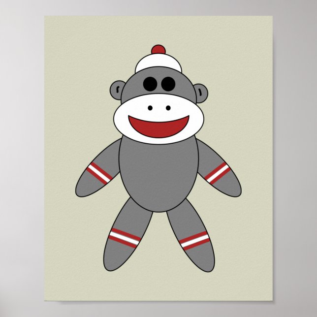Cute Sock monkey på Tan Nursery Poster (Framsidan)