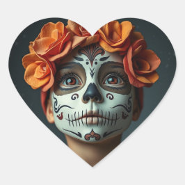 Cute Sockerskallflicka, Halloween Hjärtformat Klistermärke