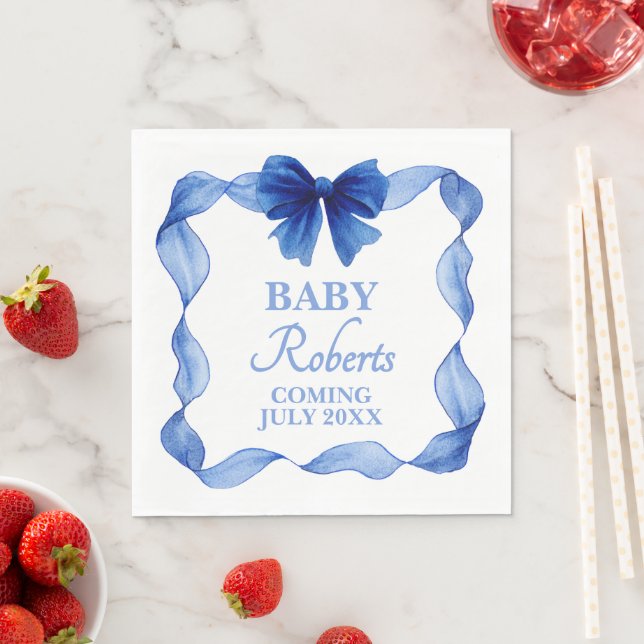 Cute Soft Blue Boy Baby Shower Pappersservett (Insitu)