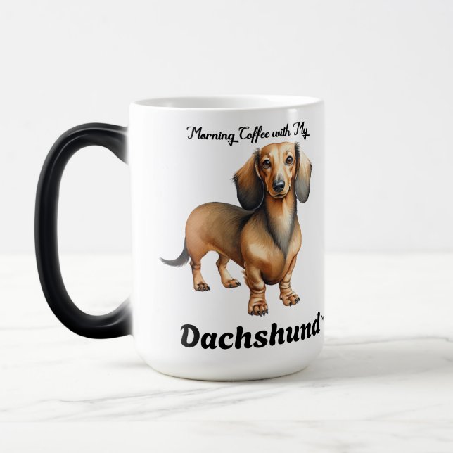 Cute Soft Brown Morgonkaffe med min Dachshund Magisk Mugg (Vänster)