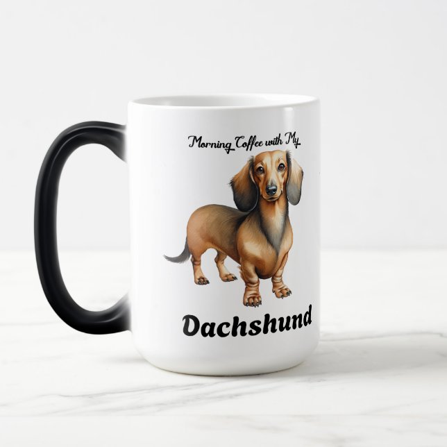 Cute Soft Brown Morning Dachshund Personalize Magisk Mugg (Vänster)