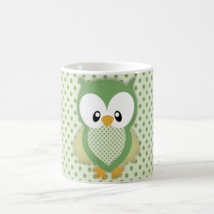 Cute soft grem-grädde och gult uggla kaffemugg
