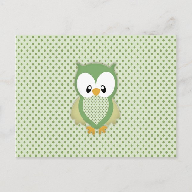 Cute soft grem-grädde och gult uggla vykort (Framsida)
