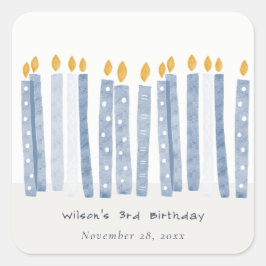 Cute Soft Pastel Blue Watercolor Birthday Candel Fyrkantigt Klistermärke
