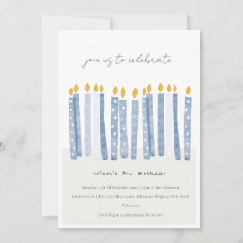 Cute Soft Pastel Blue Watercolor Birthday Candel Inbjudningar