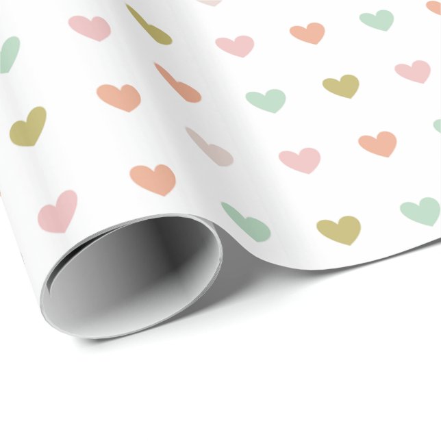 Cute Soft Pastel Hearts Mönster Presentpapper (Rullad Hörn)
