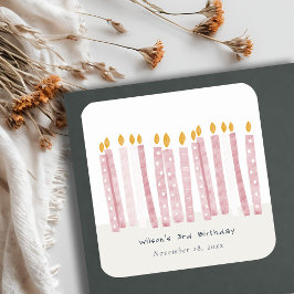 Cute Soft Pastel Rosa Watercolor Birthday Candel Fyrkantigt Klistermärke