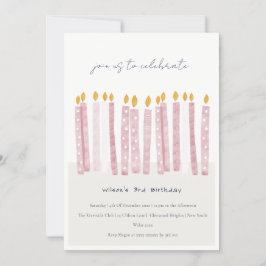 Cute Soft Pastel Rosa Watercolor Birthday Candel Inbjudningar
