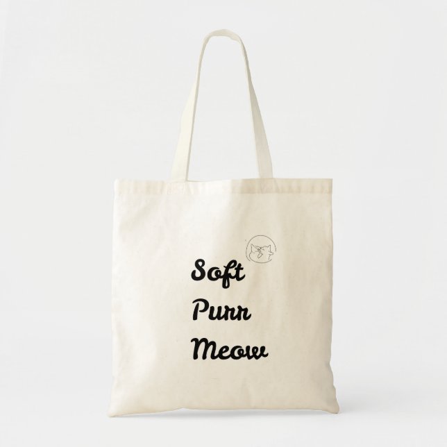 Cute "Soft Purr Meow" Cat Lover Tote Bag Tygkasse (Framsidan)