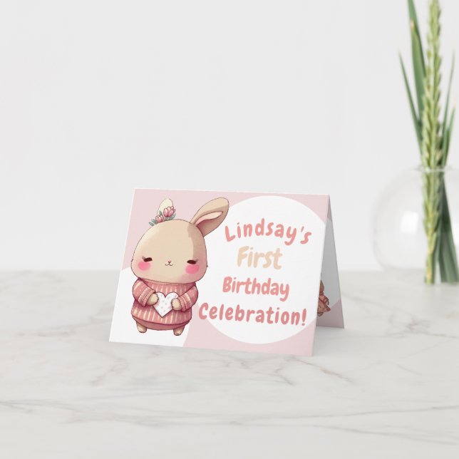 Cute Soft Rosa Bunny Birthday-inbjudan Inbjudan (Framsida)