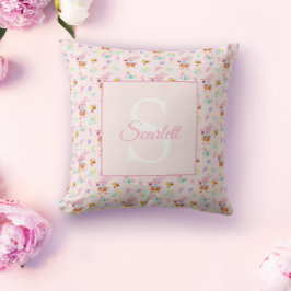 Cute soft rosa-trädgården mönster Monogram Namn Kudde