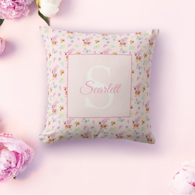 Cute soft rosa-trädgården mönster Monogram Namn Kudde (Skapare uppladdad)