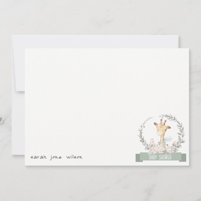Cute Soft Safari Giraffe Blommigt Wand Baby Shower Anteckningskort (Framsida)