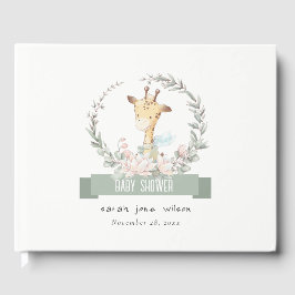 Cute Soft Safari Giraffe Blommigt Wand Baby Shower Gästböcker