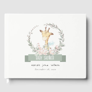 Cute Soft Safari Giraffe Blommigt Wand Baby Shower Gästböcker