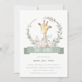 Cute Soft Safari Giraffe Blommigt Wand Baby Shower Inbjudningar