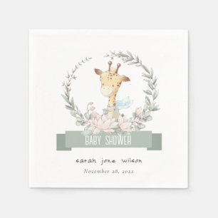 Cute Soft Safari Giraffe Blommigt Wand Baby Shower Pappersservett