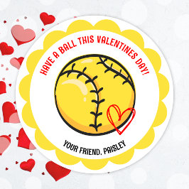 Cute Softball Valentines day Stickers Runt Klistermärke