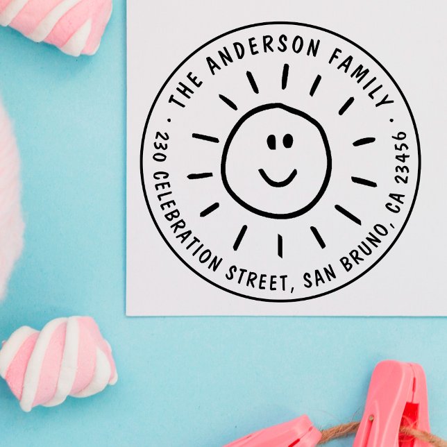 Cute Sol Anpassningsbar Family Namn Round Returadr Stämpel (Skapare uppladdad)