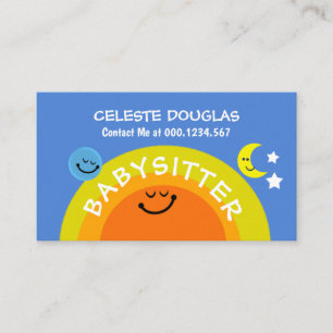 Cute Sol Babysit Earth Måne startar barnvakten Visitkort