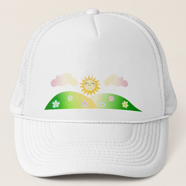 Cute sol kawaii tecknad truckerkeps (Framsida)