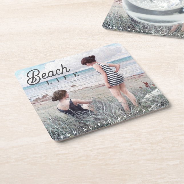 Cute Sol-Kissed och Salty Beach Life Underlägg Papper Kvadrat (Vinklad)