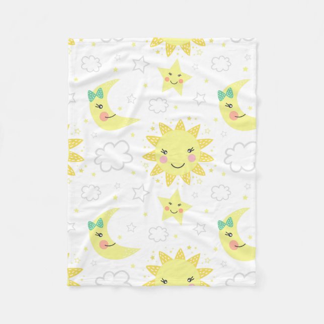 Cute Sol och Måne Fleecefilt (Framsidan)