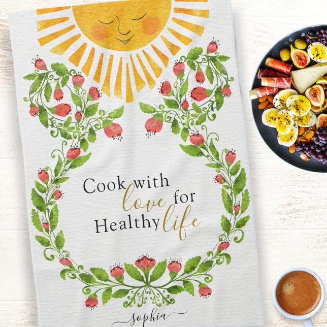 Cute Sol Red Flowers Personlig Kökshandduk (Skapare uppladdad)