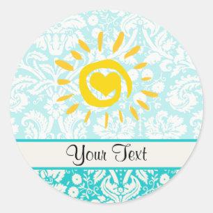 Cute Sol; Teal Damask Runt Klistermärke