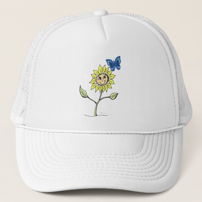 Cute Solros butterfly leende Hat Truckerkeps (Framsida)