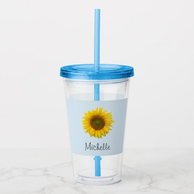 Cute Solros Land Blommigt Blue Take Away Mugg (Framsida)