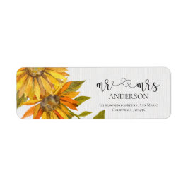 Cute Solros Mrs. och mrs Blommigt Bröllop Adress Returadress Etikett