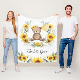 Cute Solros Nalle Summer Greenery Nursery Fleecefilt