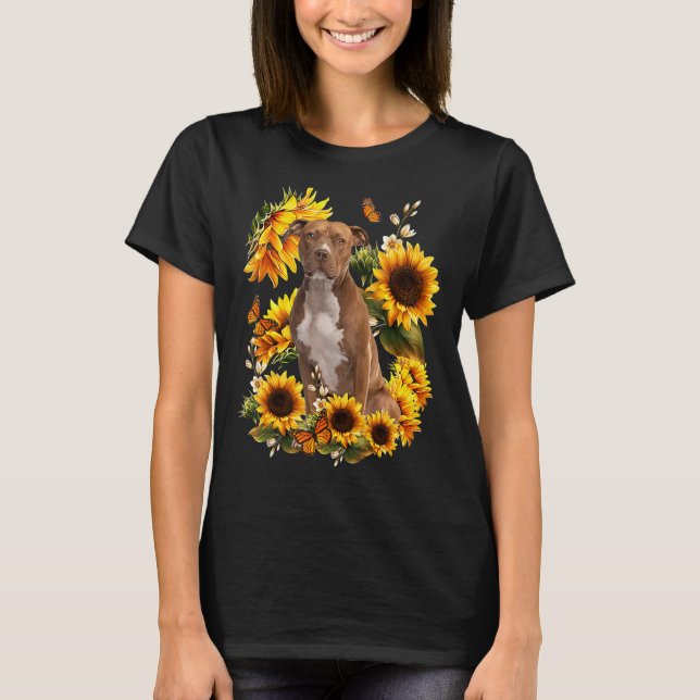 Cute Solros Pitbull Terrie Hund Pappa Mamma Far T Shirt (Framsida)
