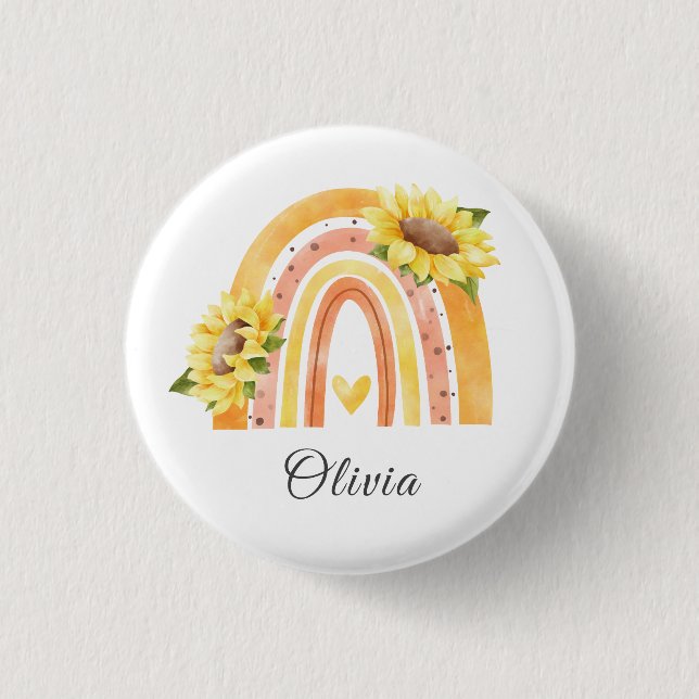Cute Solrosfärgad Gult Rainbow Girls Namn Knapp (Framsida)
