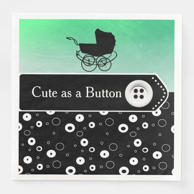 Cute som Button-Grönt och Black Baby Shower Pappersservett (Framsida)