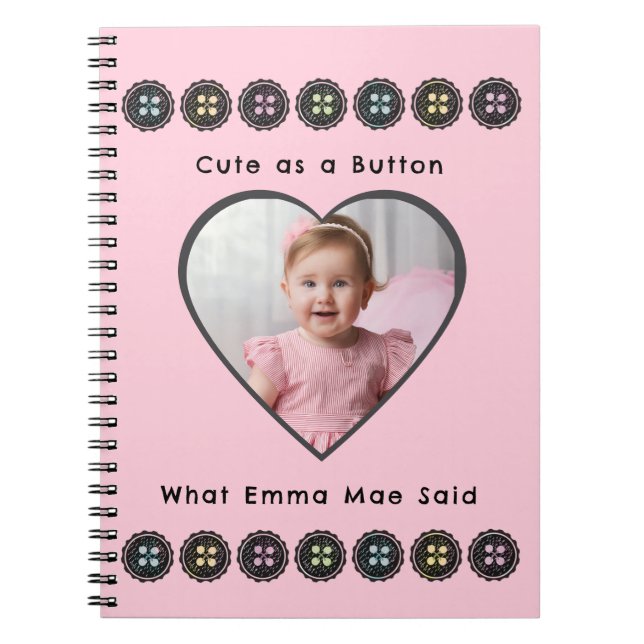 Cute som Button Rosa Baby Memories Journal Anteckningsbok (Framsidan)