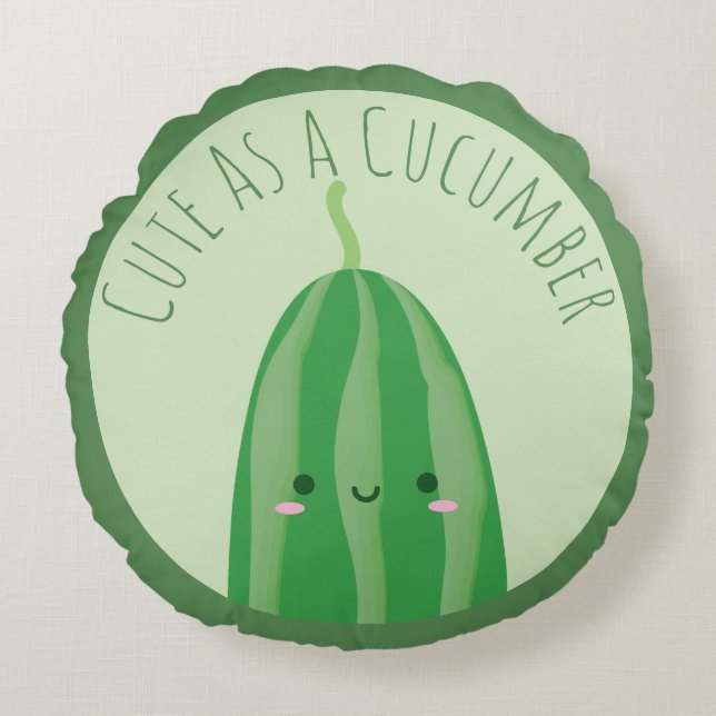 Cute som Cucumber Funny Kawaii Cutecumber Rund Kudde (Framsidan)