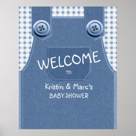 Cute som en Button Blue Denim Baby Shower Poster