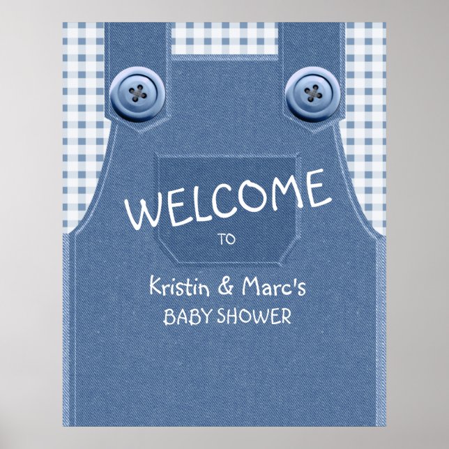Cute som en Button Blue Denim Baby Shower Poster (Framsidan)