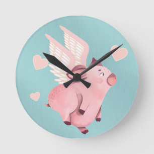 Cute som flyger Gris med Vingar när Grisar flyger Rund Klocka