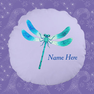 Cute som Kryp Blue Grönt Dragonfly på Violet Rund Kudde