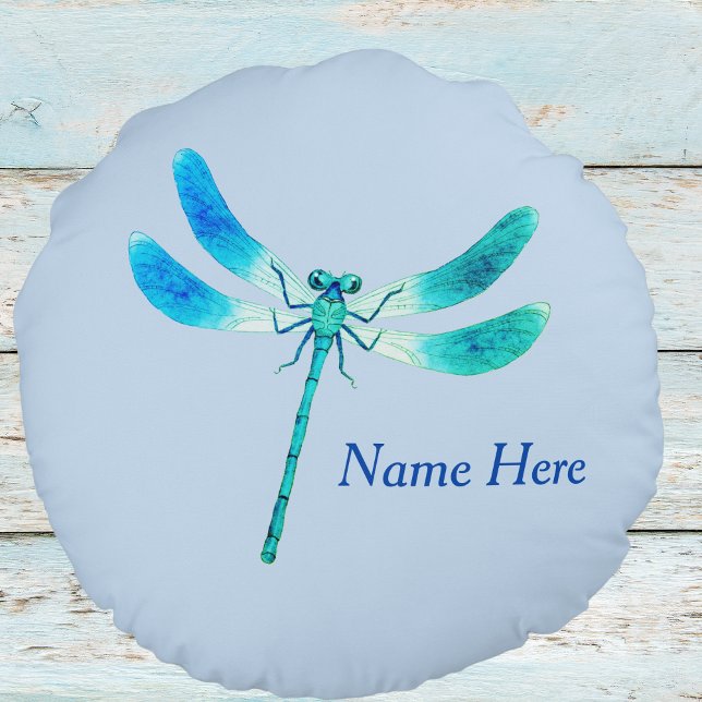Cute som Kryp Blue Grönt Dragonfly Rund Kudde (Skapare uppladdad)